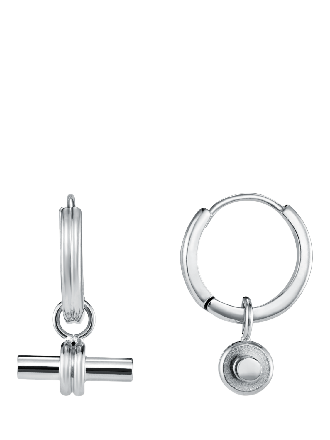 Product image 1 of 2, which shows Orelia LUXE Linear T-Bar Drop Hoop Earrings, Silver