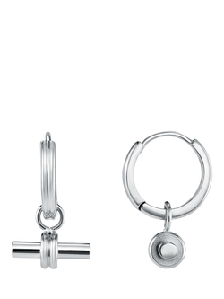 Orelia LUXE Linear T-Bar Drop Hoop Earrings, Silver