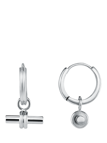 Orelia LUXE Linear T-Bar Drop Hoop Earrings, Silver