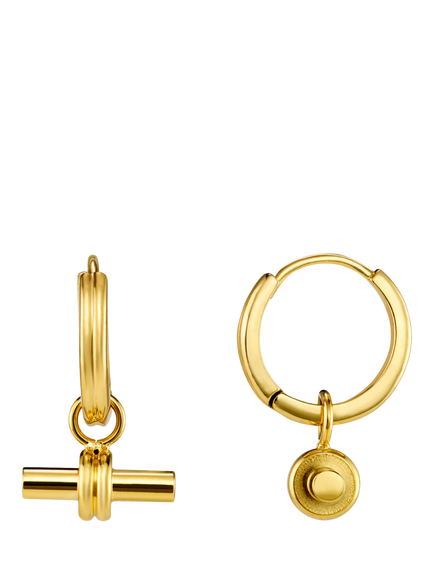 Orelia Luxe Waterproof Linear T-Bar Drop Hoop Earrings, Pale Gold