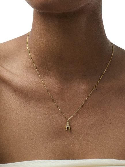 Astley Clarke Biography Motifs Wishbone Necklace, Gold - view 2, Gold