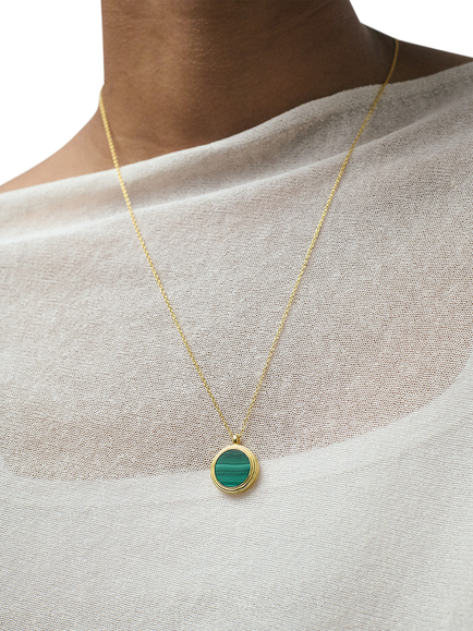 Astley Clarke Polaris Malachite Locket Necklace, Gold - view 2, Gold/Green