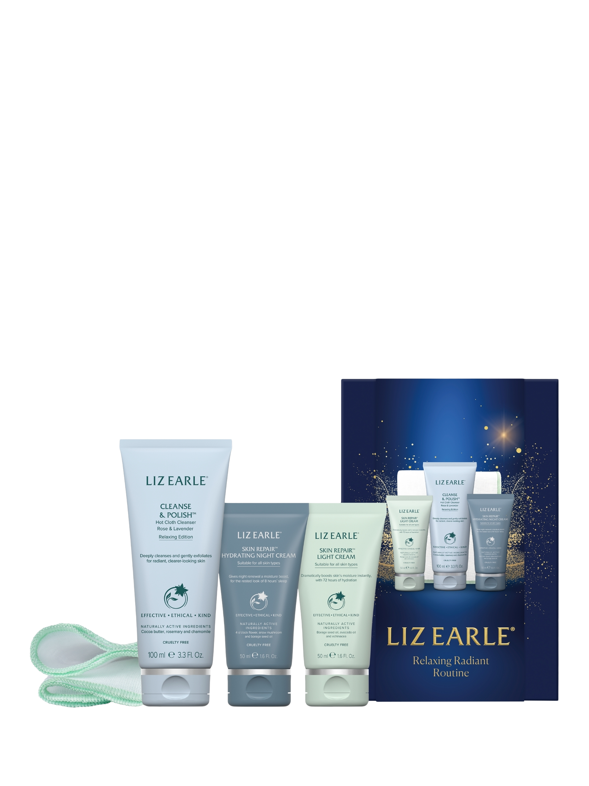 Product image 1 of 3, which shows Liz Earle Relaxing Radiant Routine Skincare Gift Set
