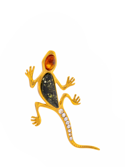 Be-Jewelled Baltic Amber Lizard Brooch, Gold/Multi, Gold/Multi
