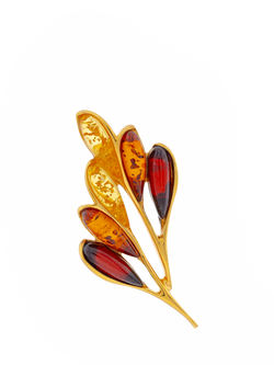 Be-Jewelled Baltic Amber Leaf Brooch, Gold/Multi, Gold/Multi