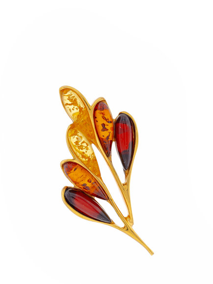 Be-Jewelled Baltic Amber Leaf Brooch, Gold/Multi, Gold/Multi