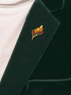 Be-Jewelled Baltic Amber Leaf Brooch, Gold/Multi - view 2, Gold/Multi