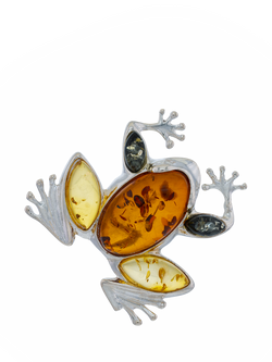 Be-Jewelled Baltic Amber Frog Brooch, Silver/Multi, Silver/Multi