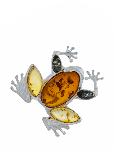 Be-Jewelled Baltic Amber Frog Brooch, Silver/Multi, Silver/Multi