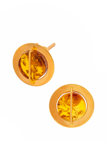 Be-Jewelled Baltic Natural Amber Stud Earrings, Gold/Cognac, Gold/Cognac