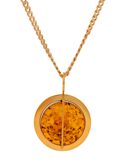 Be-Jewelled Baltic Amber Pendant Necklace, Gold/Cognac, Gold/Cognac