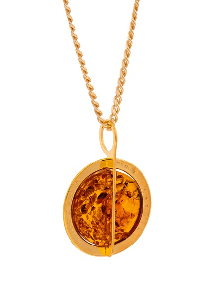 Be-Jewelled Baltic Amber Pendant Necklace, Gold/Cognac - view 2, Gold/Cognac