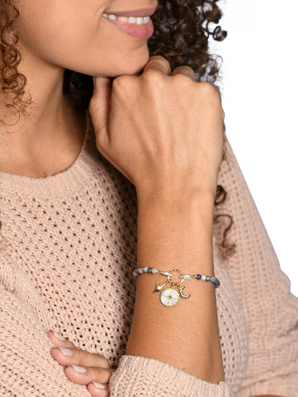 My Jewellery List Tess Daly North Star Charm Beaded Bracelet, Yellow Gold - view 2, Yellow Gold