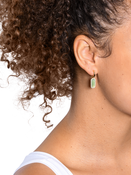 My Jewellery List Tess Daly Mini Hoop Drop Earrings - view 2, Yellow Gold/Aventurine