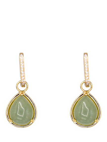 My Jewellery List Tess Daly Pear Drop Huggie Earrings, Yellow Gold/Aventurine