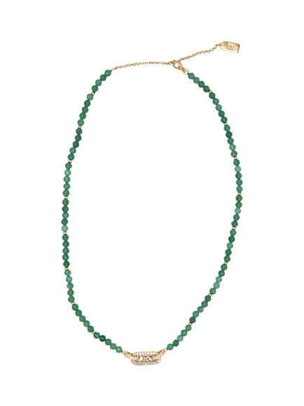 My Jewellery List Tess Daly Kiss Chain Link Semi Precious Necklace, Yellow Gold/Aventurine