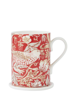 Morris & Co. Strawberry Thief Bone China Mug & Coaster, 340ml, Indian Red - view 2, Red