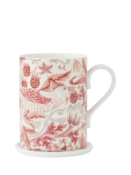 Morris & Co. Strawberry Thief Bone China Mug & Coaster, 340ml, Madder Red - view 2, Red
