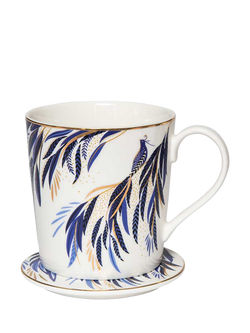 Sara Miller Anniversary Collection Fine China 344ml Mug & Coaster, Set of 2, Indigo/White - view 2, Multi