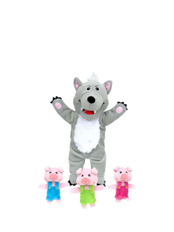 Bigjigs Toys Big Bad Wolf & 3 Little Pigs Hand & Finger Puppet Set, Multi