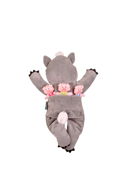 Bigjigs Toys Big Bad Wolf & 3 Little Pigs Hand & Finger Puppet Set - view 2, Multi