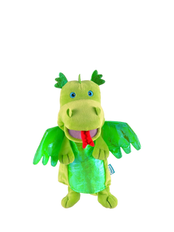 Bigjigs Toys Fiesta Crafts Green Dragon Moving Mouth Hand Puppet, Multicoloured