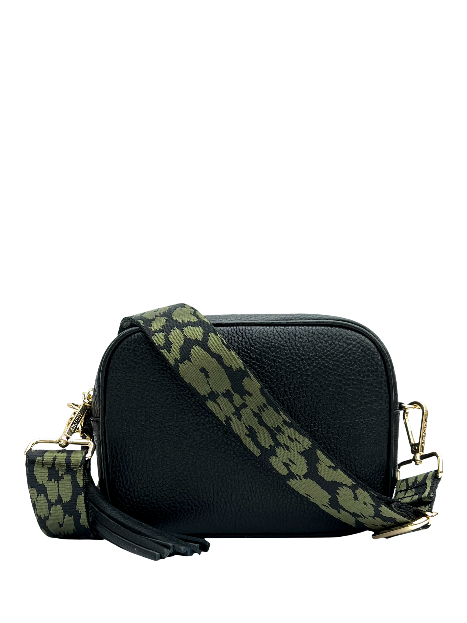 Product image 1 of 5, which shows Apatchy London Leather Crossbody Bag, Black