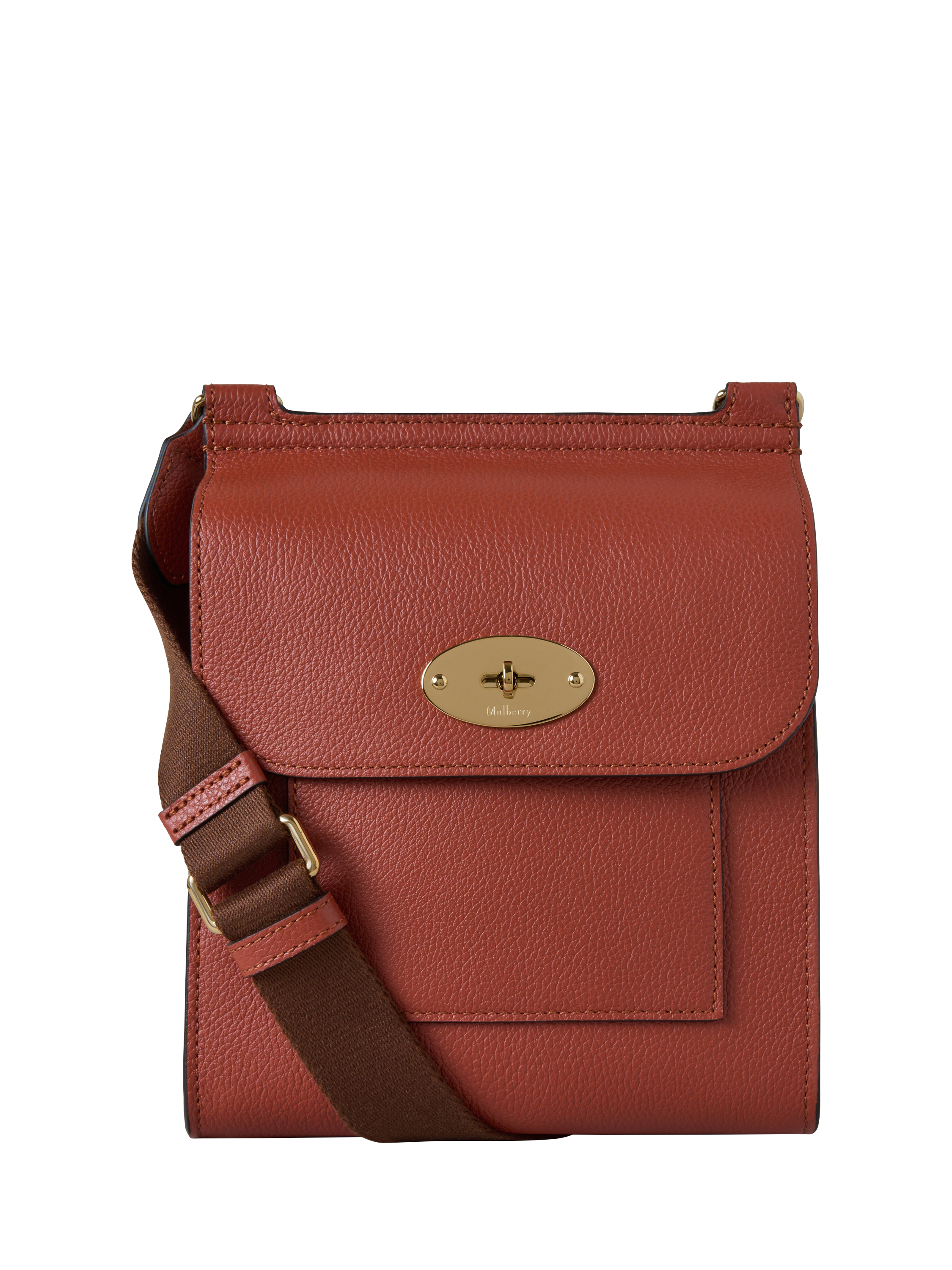 Product image 1 of 5, which shows Mulberry Small Antony Classic Grain Leather Satchel, Rust