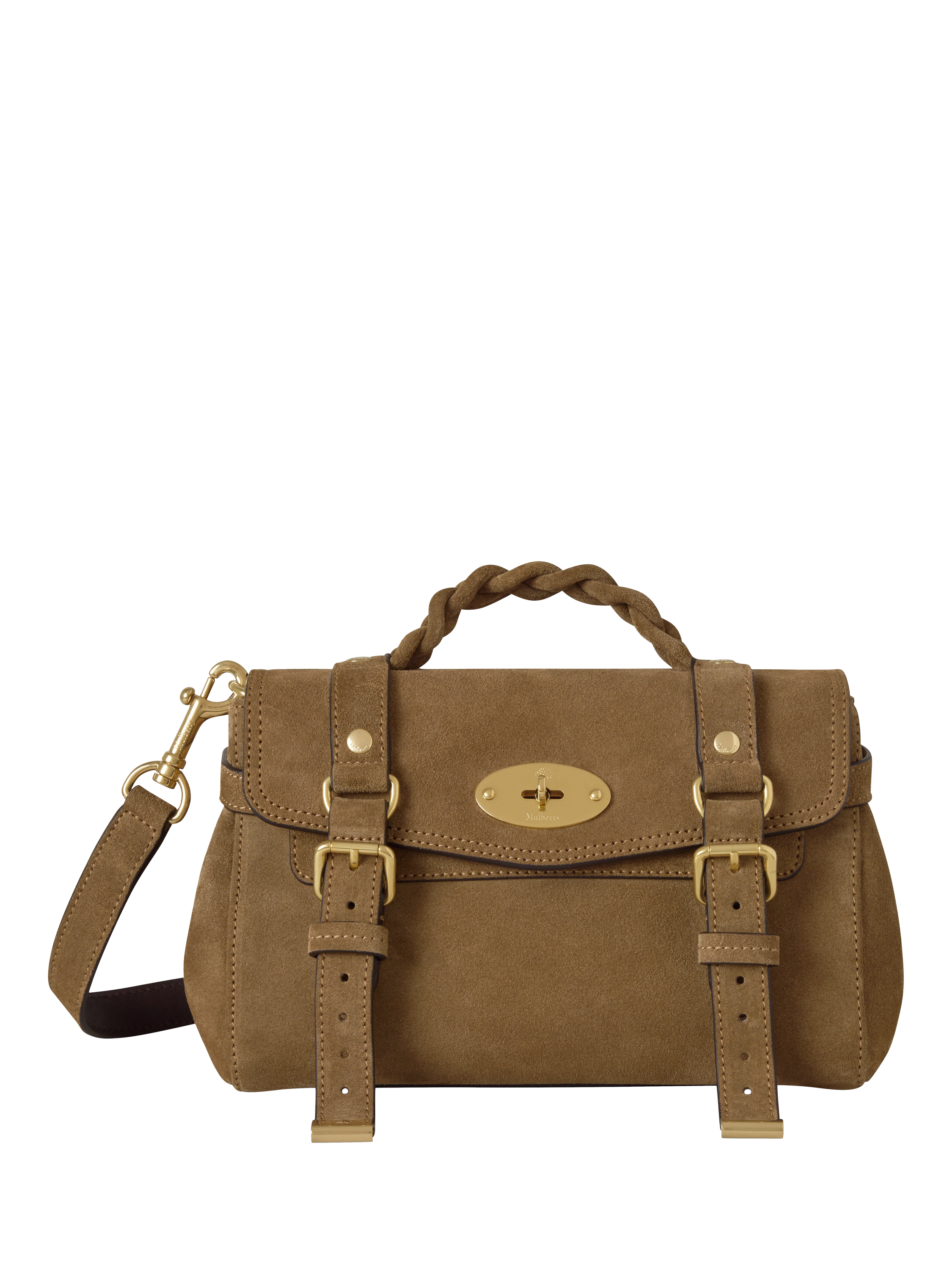 Product image 1 of 5, which shows Mulberry Mini Alexa Suede Satchel Bag, Salcombe Sand