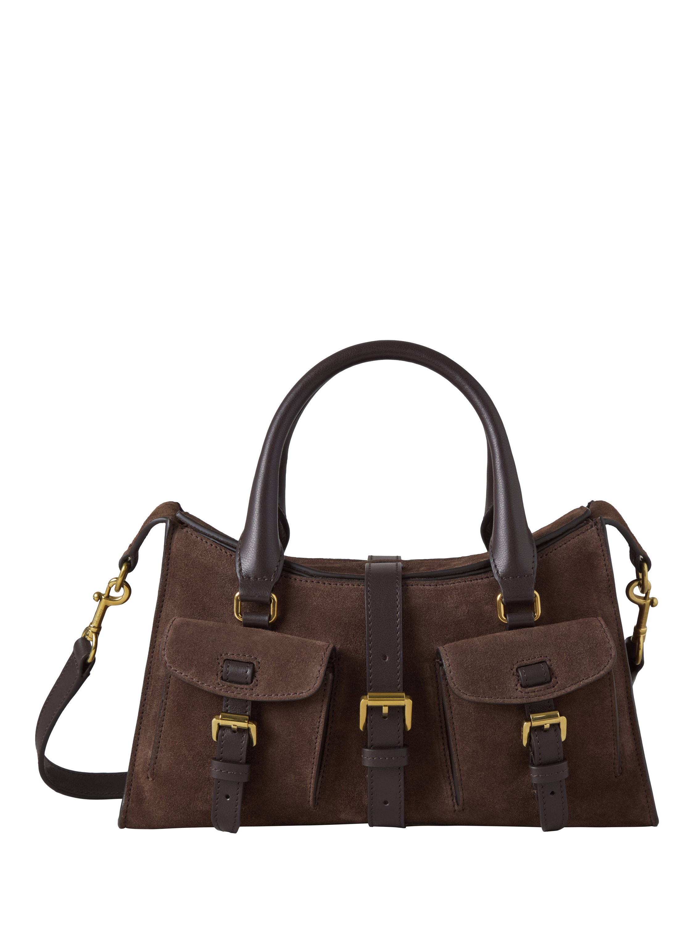 Product image 1 of 6, which shows Mulberry Small Roxanne Suede Shoulder Bag, Chocolate