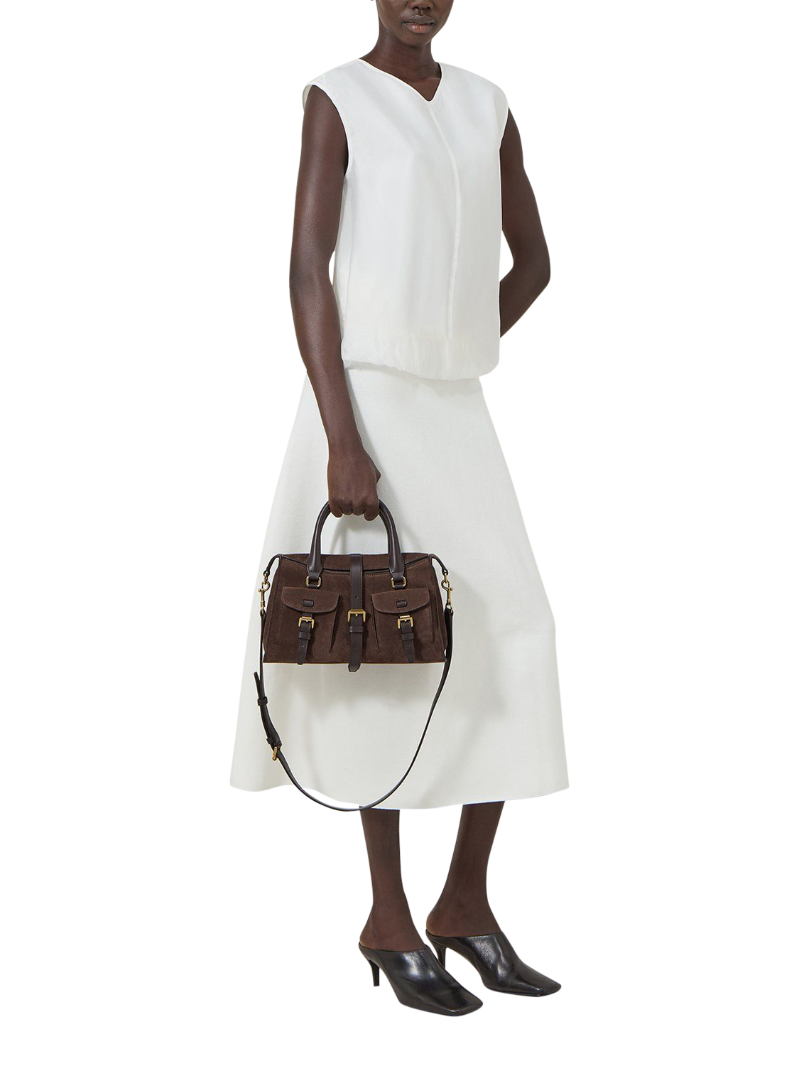 Product image 2 of 6, which shows Mulberry Small Roxanne Suede Shoulder Bag, Chocolate