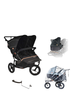 Out'n'About Nipper V6 Double Pushchair Newborn Bundle, Summit Black