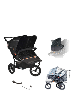 Out'n'About Nipper V6 Double Pushchair Newborn Bundle, Summit Black