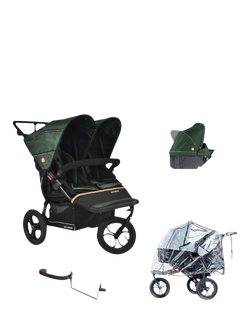 Out'n'About Nipper V6 Double Pushchair Newborn Bundle, Sycamore Green