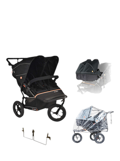 Out'n'About Nipper V6 Double Pushchair Twin Bundle, Summit Black