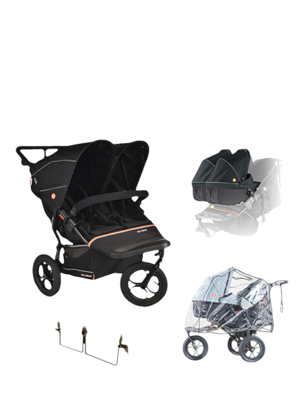 Out'n'About Nipper V6 Double Pushchair Twin Bundle, Summit Black