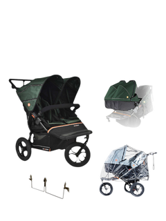 Out'n'About Nipper V6 Double Pushchair Twin Bundle, Sycamore Green