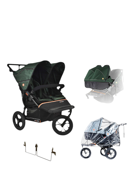 Out'n'About Nipper V6 Double Pushchair Twin Bundle, Sycamore Green