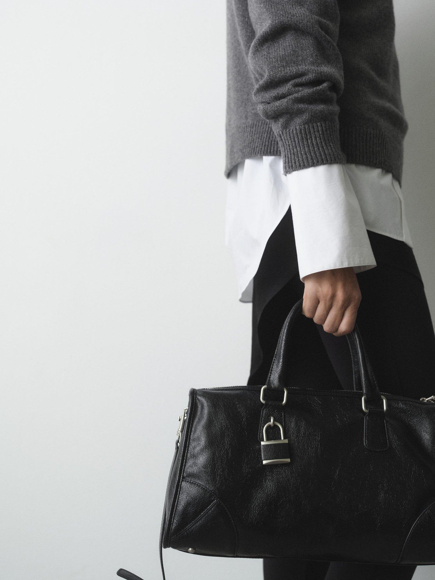 Product image 5 of 5, which shows Mango Agnes Faux Leather Tote Bag, Black