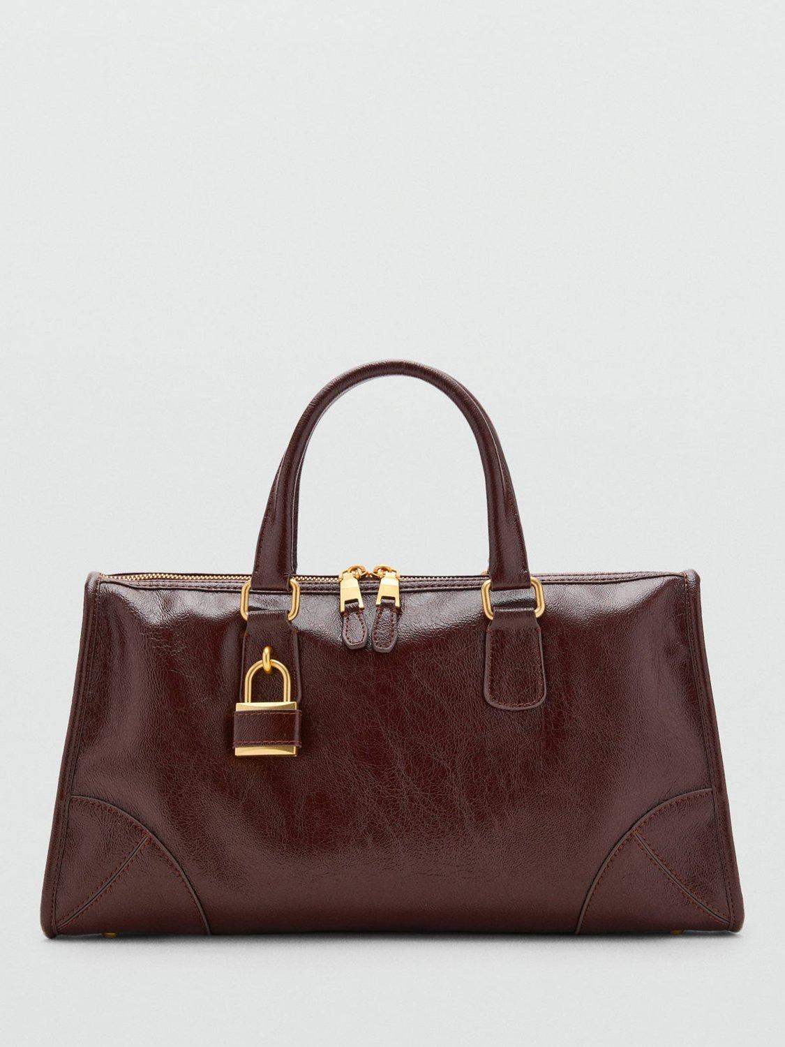 Product image 1 of 5, which shows Mango Agnes Faux Leather Tote Bag, Dark Brown