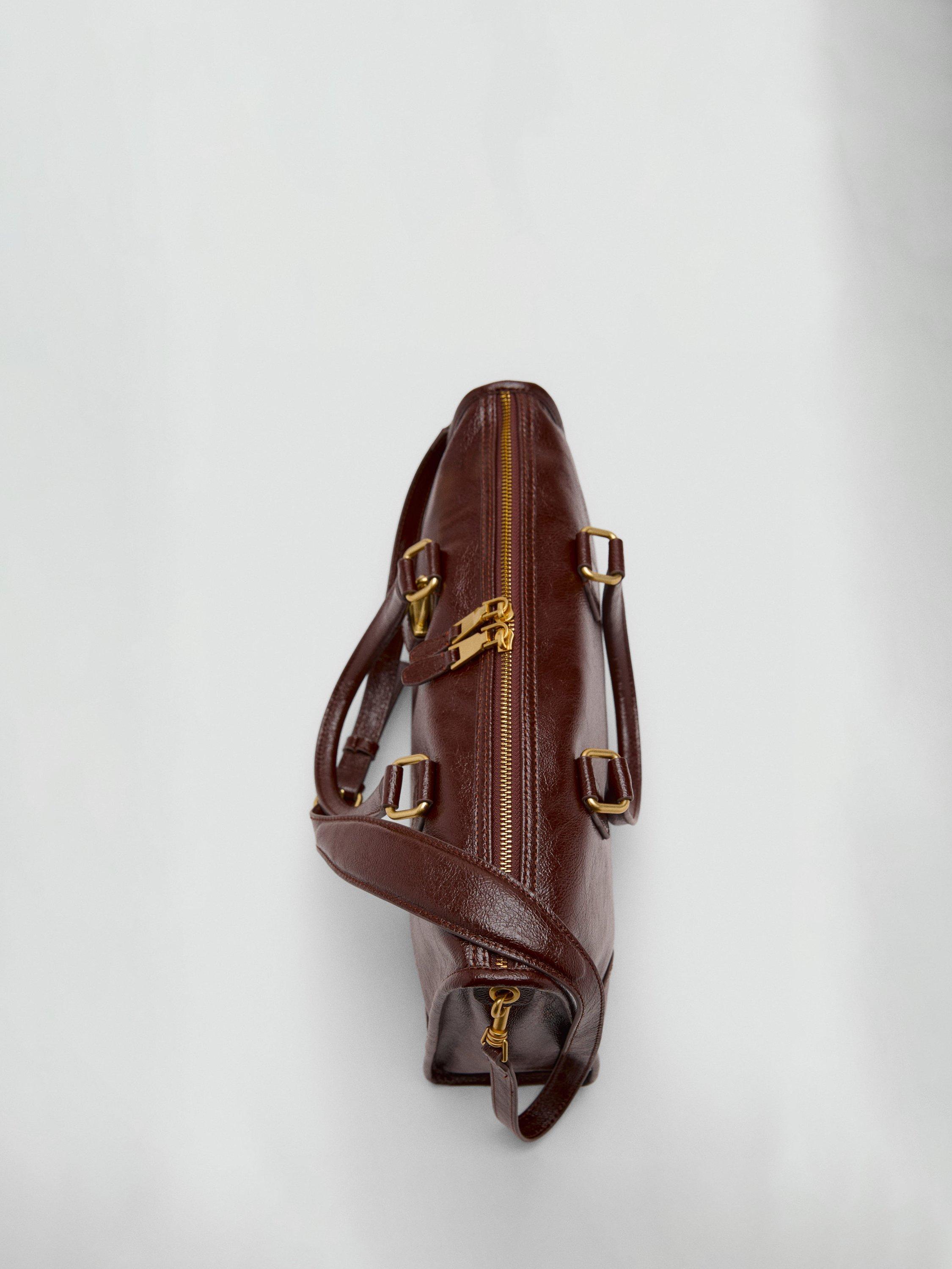 Product image 4 of 5, which shows Mango Agnes Faux Leather Tote Bag, Dark Brown