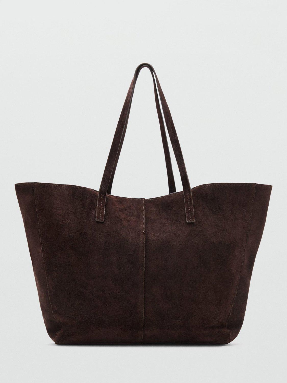 Mango Bassi Suede Shopper Bag, Dark Brown