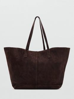 Mango Bassi Suede Shopper Bag, Dark Brown, Dark Brown