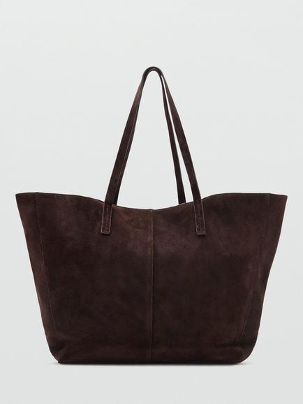 Mango Bassi Suede Shopper Bag, Dark Brown, Dark Brown