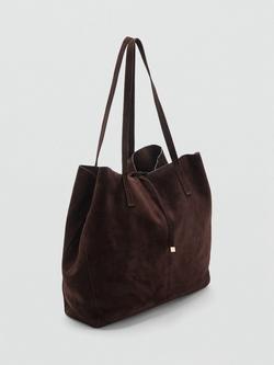 Mango Bassi Suede Shopper Bag, Dark Brown - view 2, Dark Brown