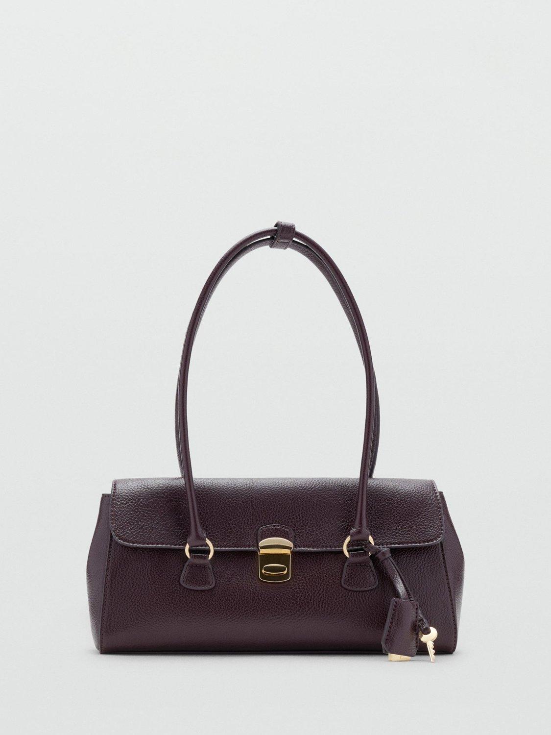 Product image 1 of 5, which shows Mango Siena Faux Leather Bowling Bag, Dark Red