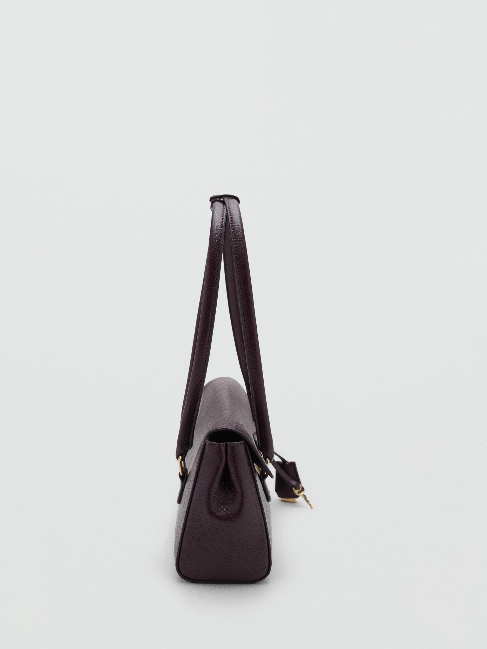 Product image 3 of 5, which shows Mango Siena Faux Leather Bowling Bag, Dark Red