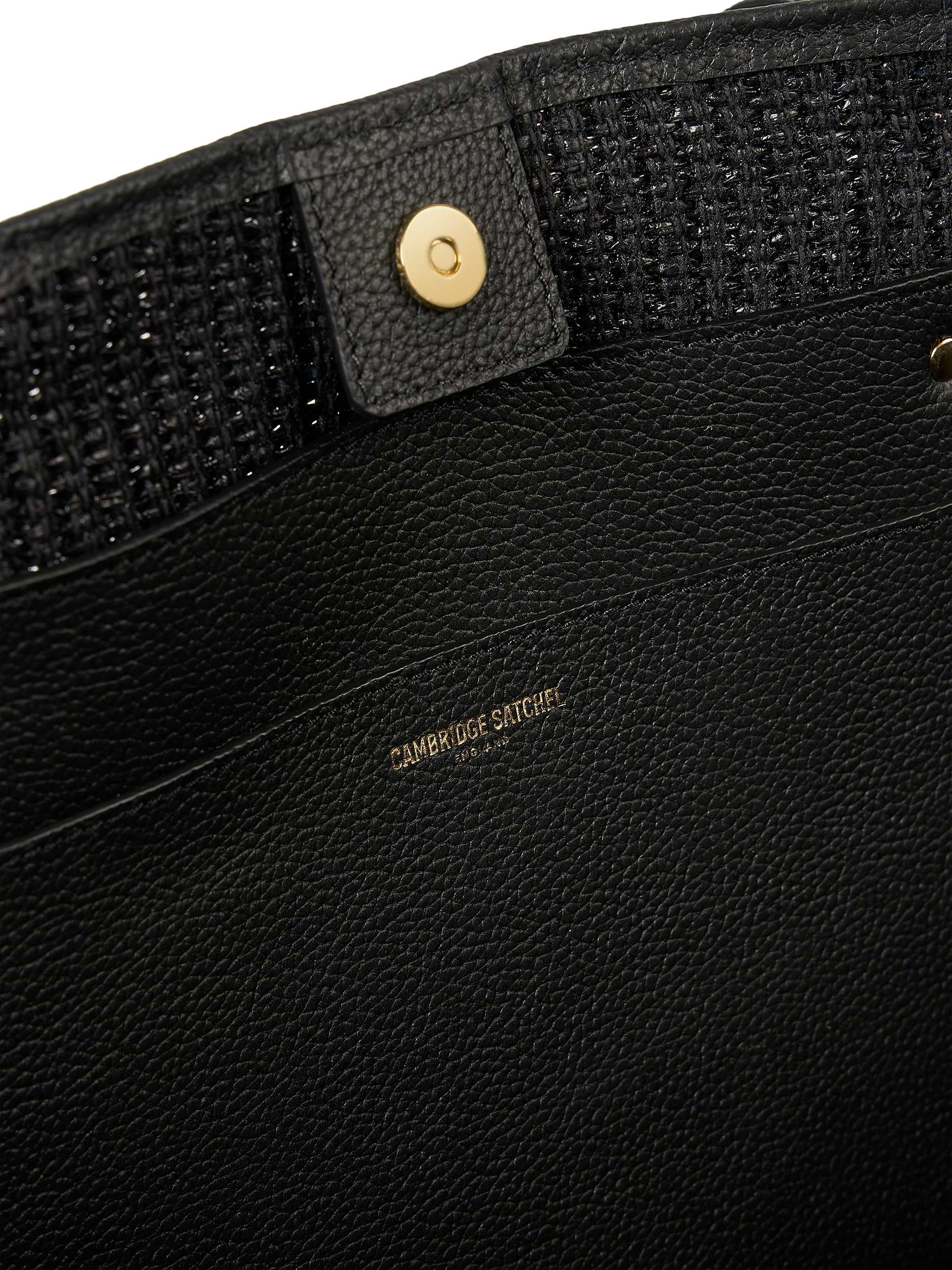 Product image 6 of 9, which shows Cambridge Satchel Raffia Tote Bag, Black