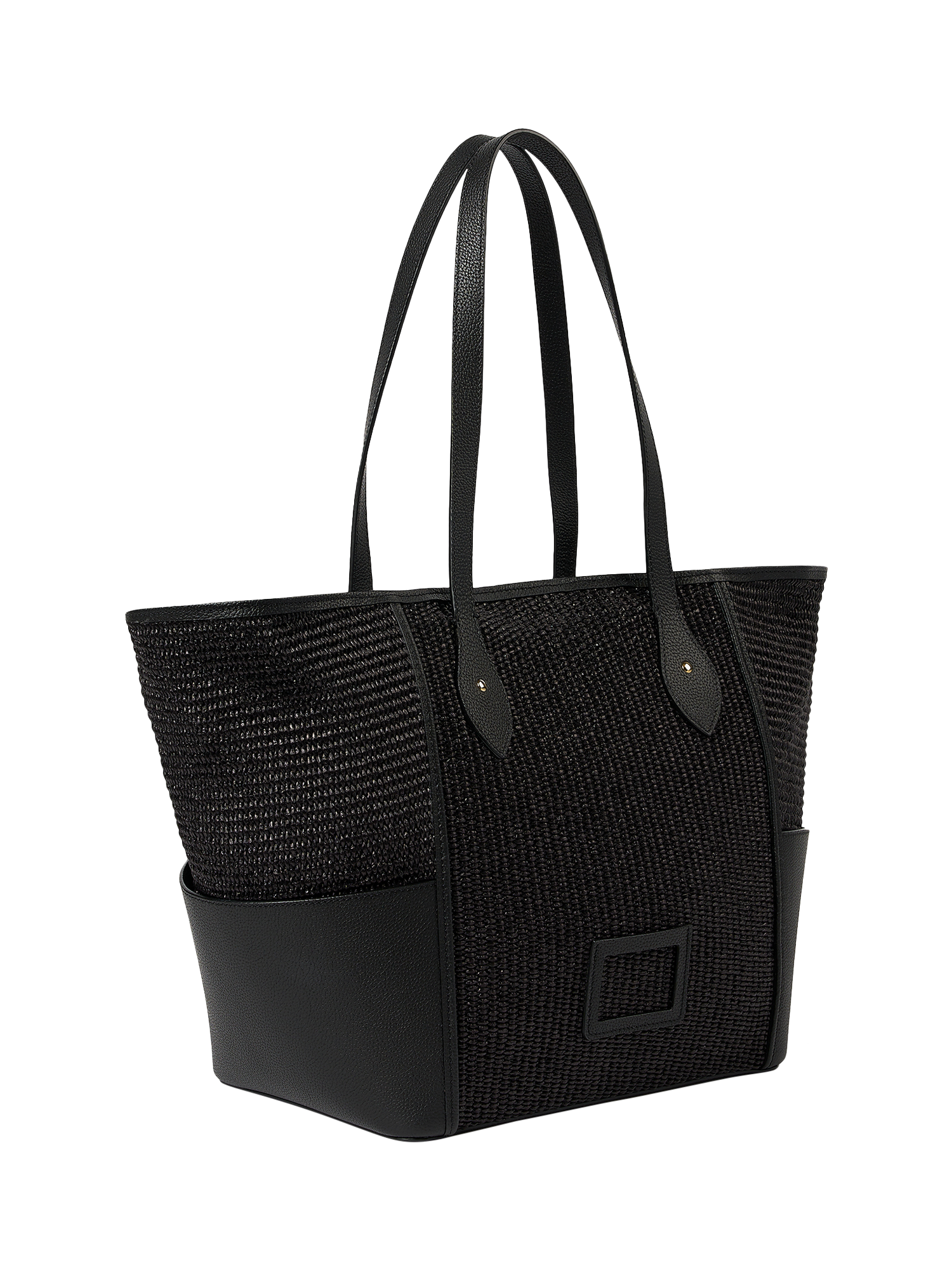 Product image 9 of 9, which shows Cambridge Satchel Raffia Tote Bag, Black