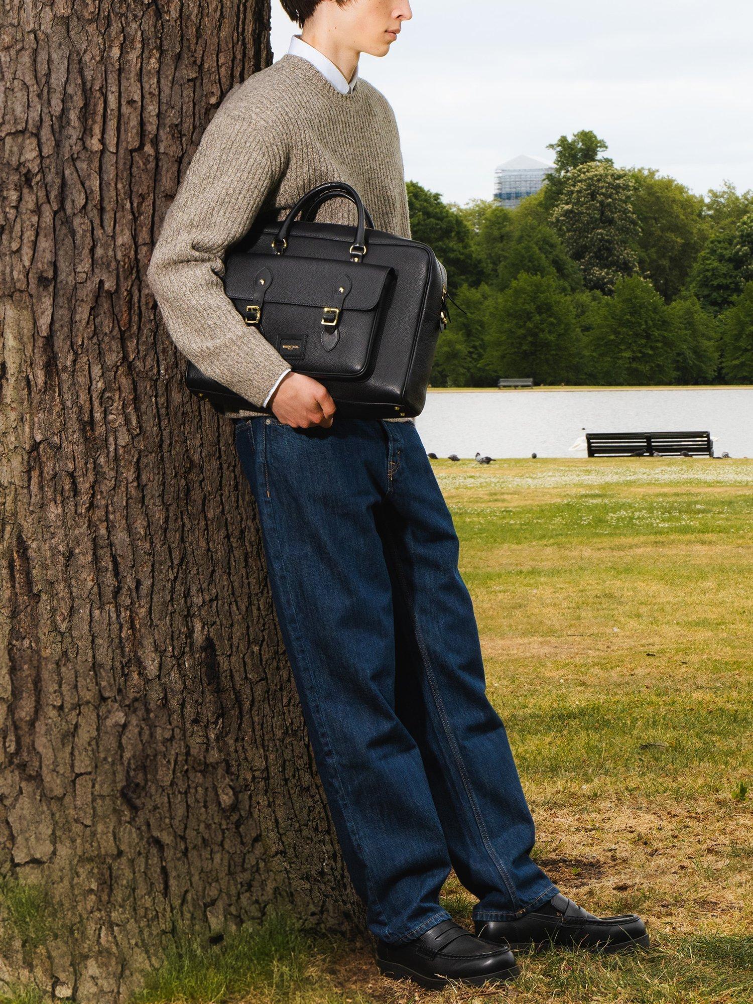 Product image 5 of 8, which shows Cambridge Satchel The Brief Leather Messenger Bag, Black